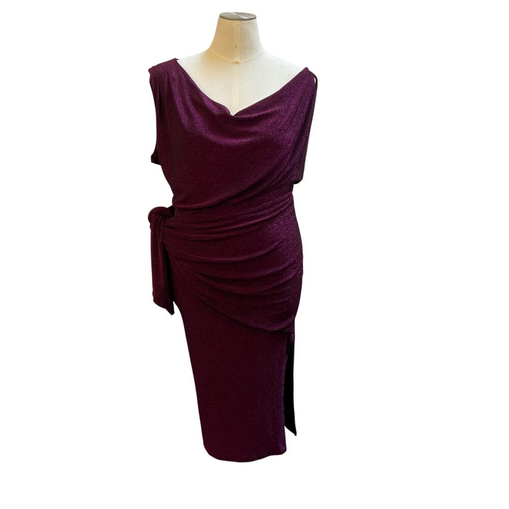 Petal and Pup NWT Burgundy Draped Wrap Midi Dress XL Side Slit Cocktail 80